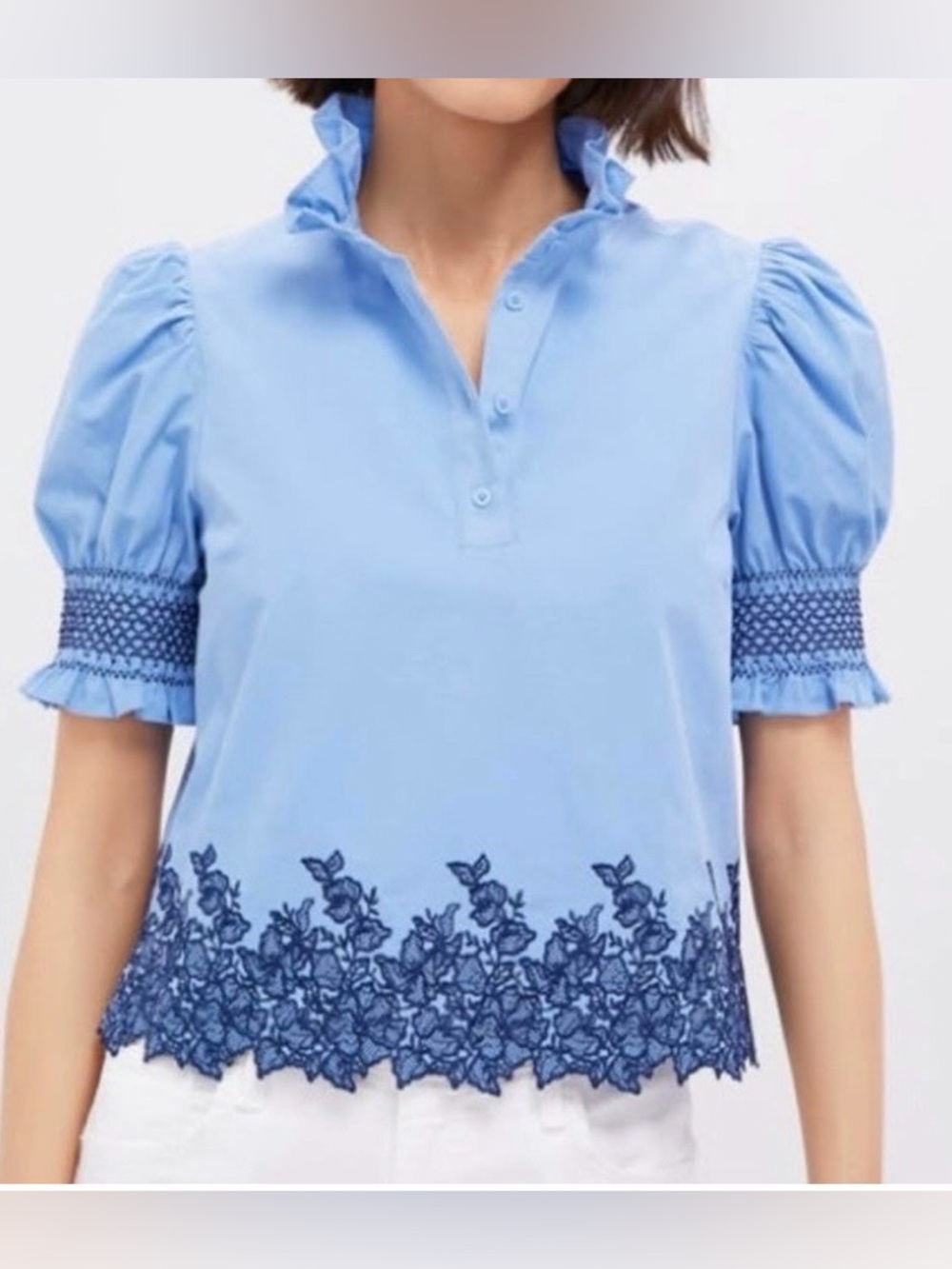 NWT Tuckernuck Hyacinth House Cotton Eliza Blouse Blue Navy Embroidery XXL 2XL
